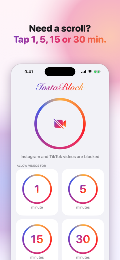Tap 1, 5, 15 or 30 minutes to allow videos