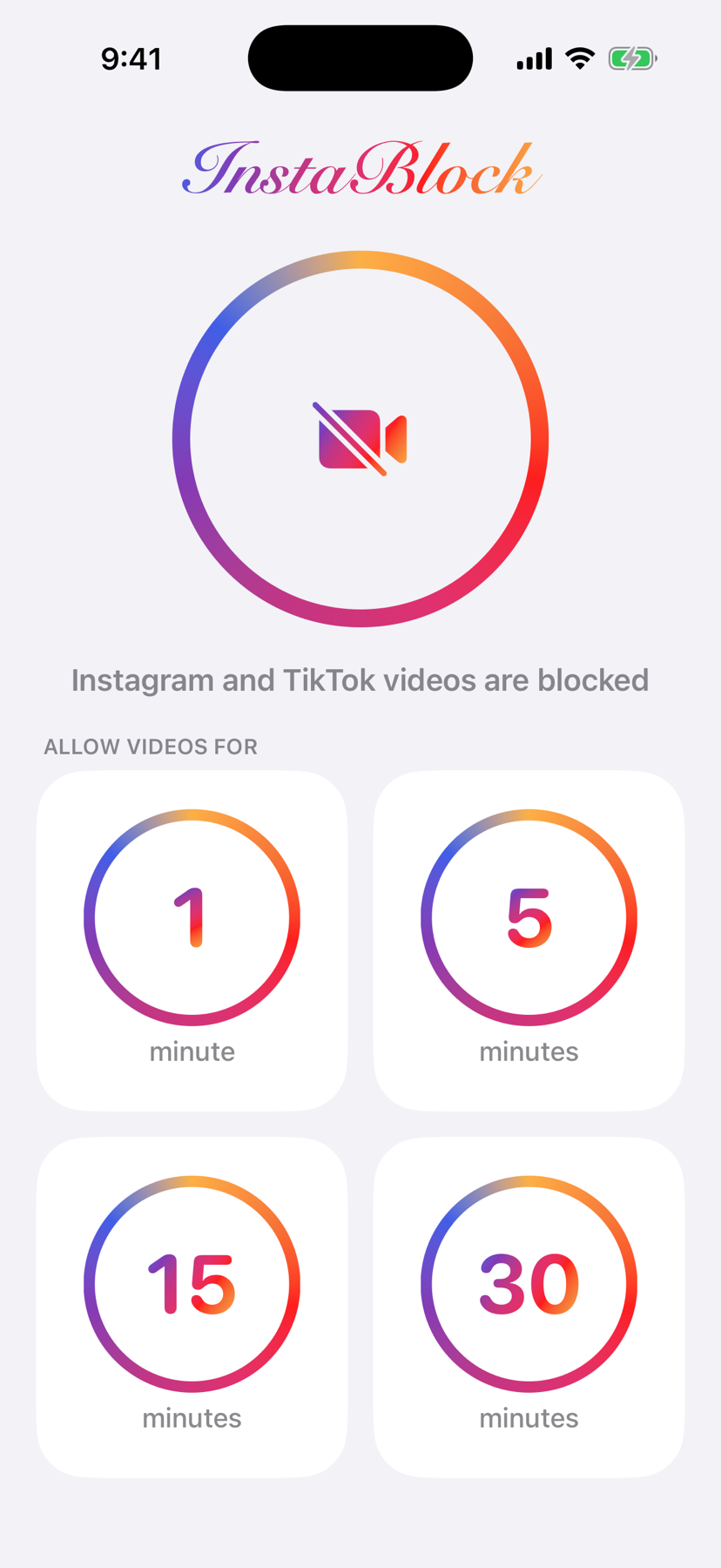 InstaBlock showing Instagram and TikTok videos blocked
